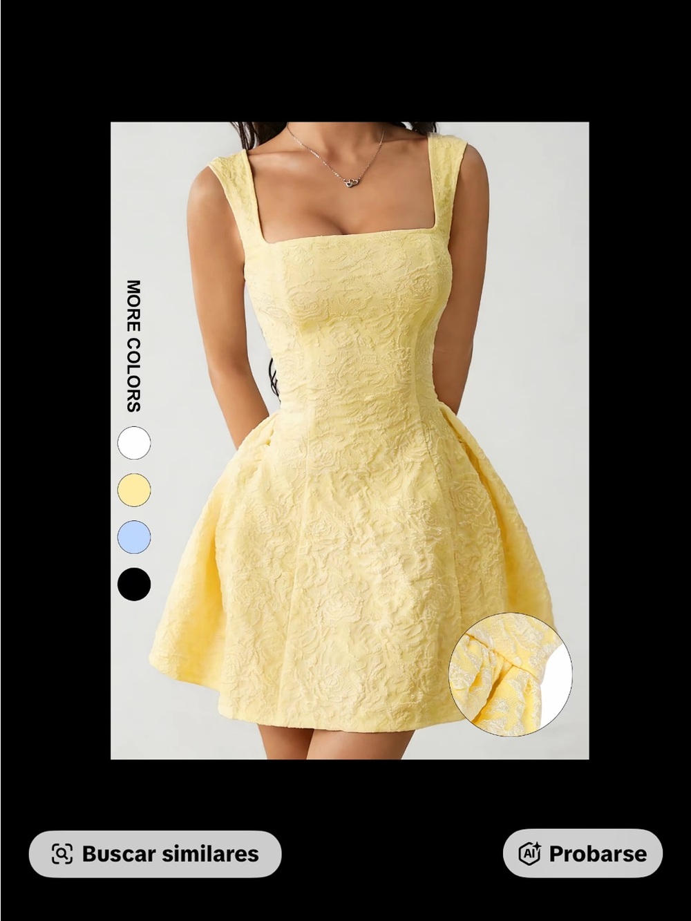 Yellow Square-Neck Textured Mini Dress